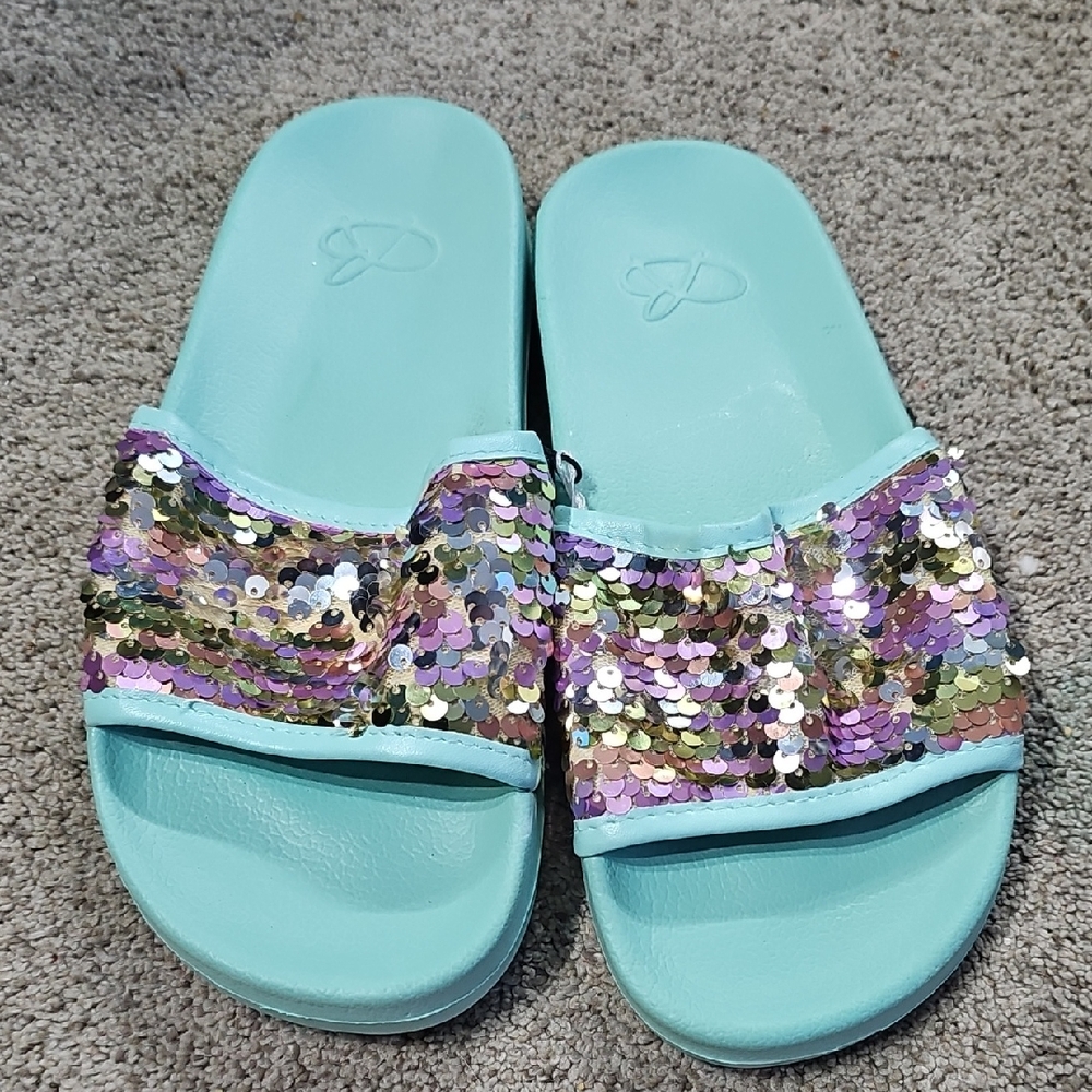 Bobbie Brooks Aqua Sequin Kids Sandals